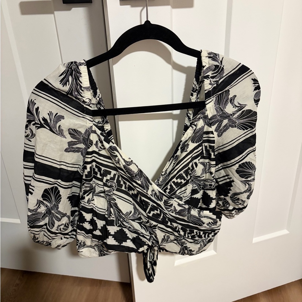 Express Black & White Floral Wrap Top - Women